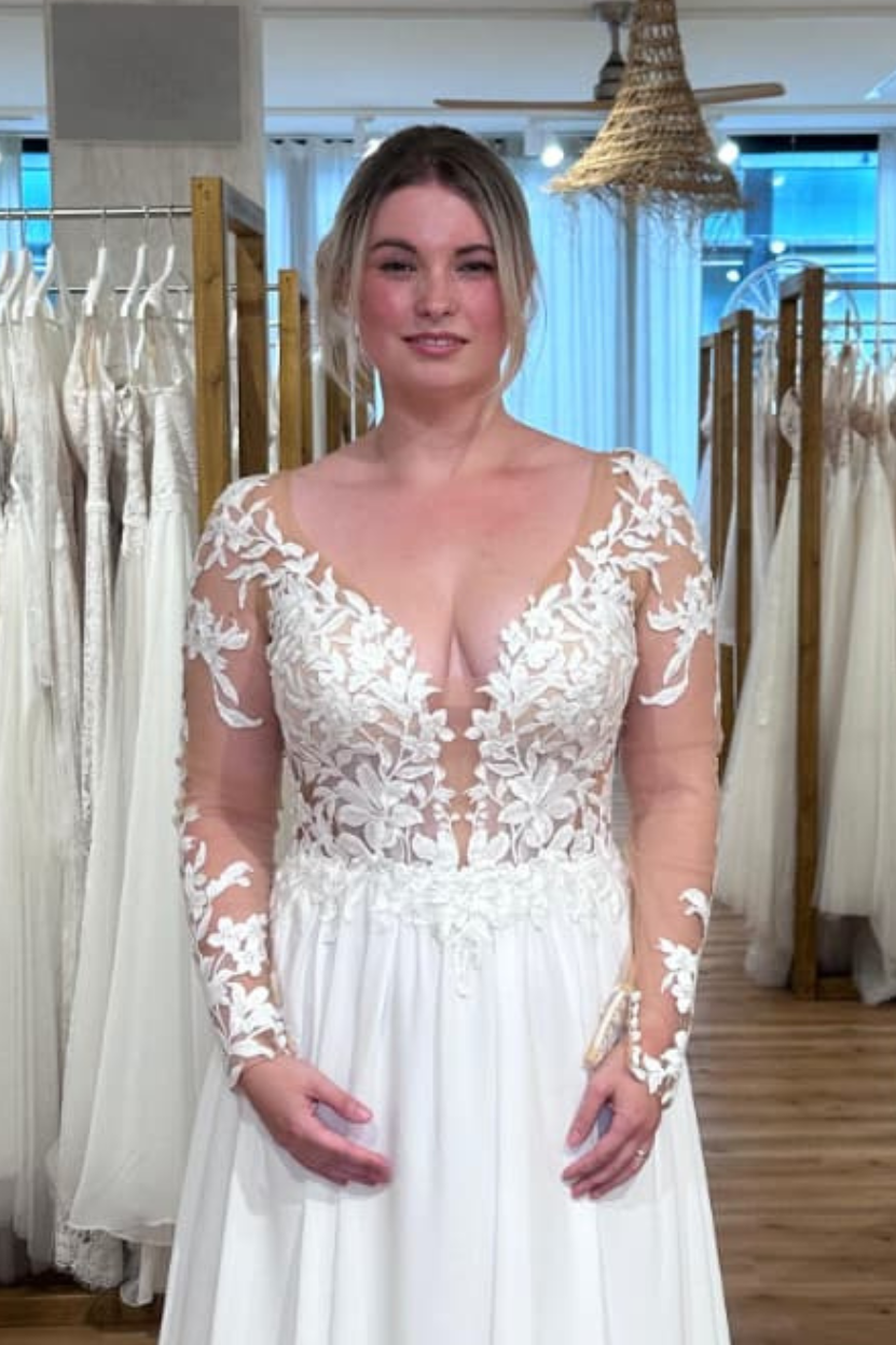 Brautkleid EATO A-Linie Seitenansicht Illusions-Spitze V-Rücken