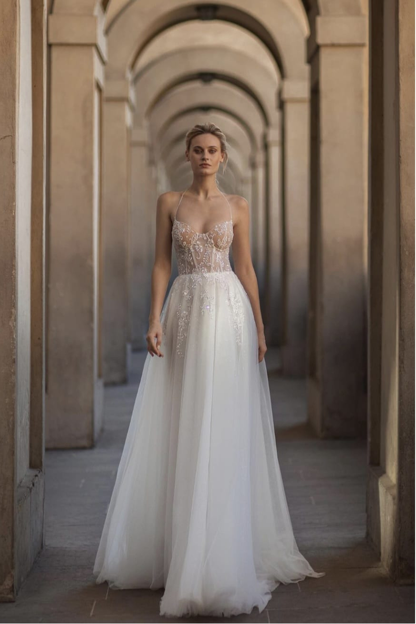 Brautkleid V-2-Verleih A-Linie V-Ausschnitt Korsett-Stil Spitze
