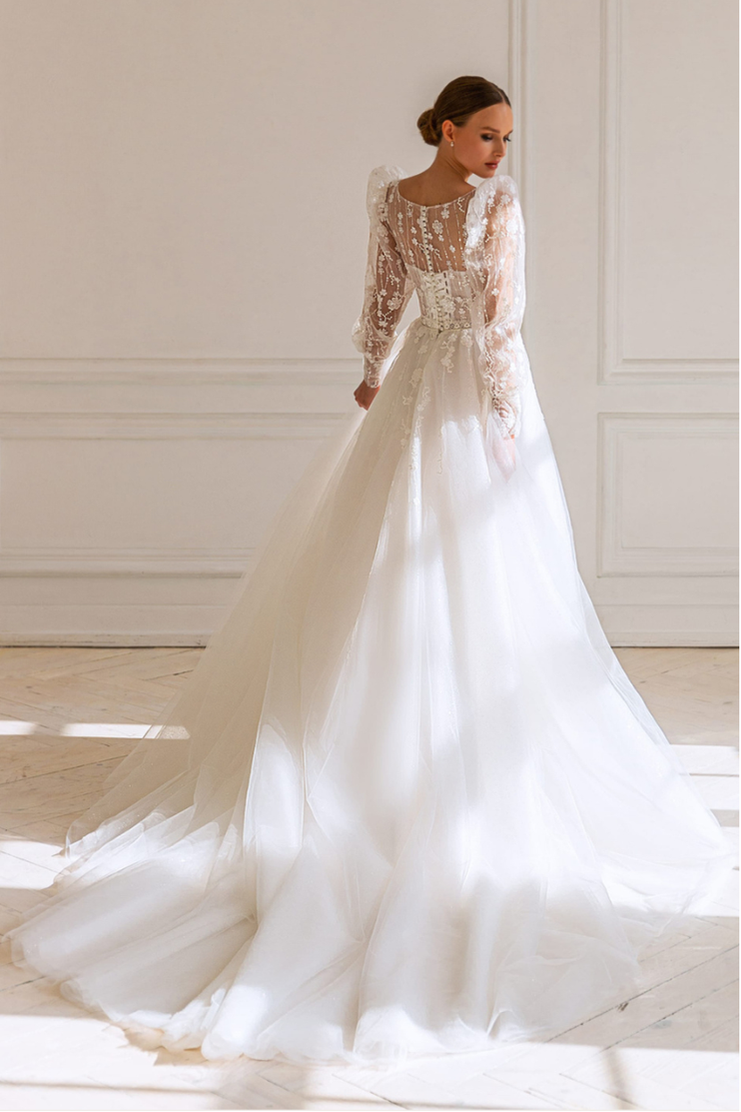 Brautkleid V-3-Verleih Rückenansicht offener Rücken Korsagen-Schnürung