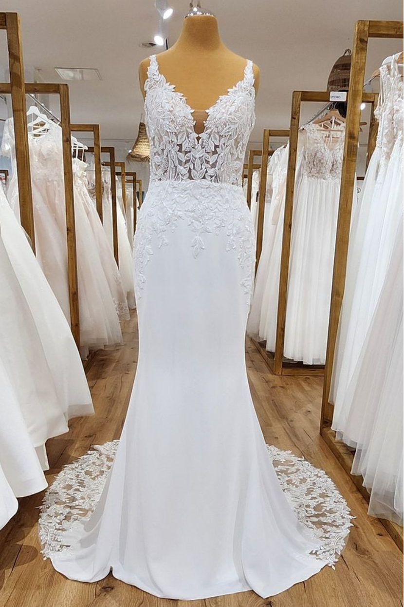 Brautkleid KI-M Meerjungfrau-Stil mit Illusion-Spitze am Oberteil und bestickter Schleppe Susannas Brautmode