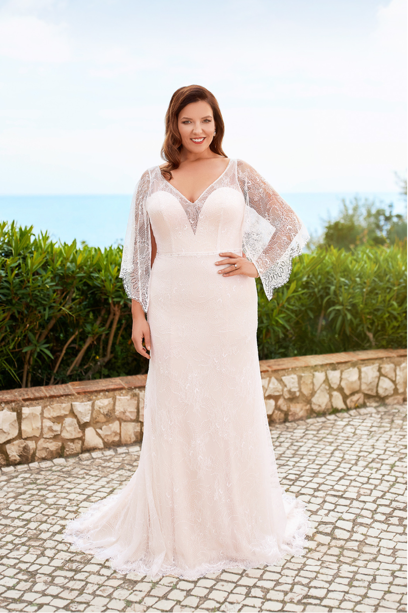 Brautkleid V-007 Boho Curvy A-Linie V-Ausschnitt Spitze