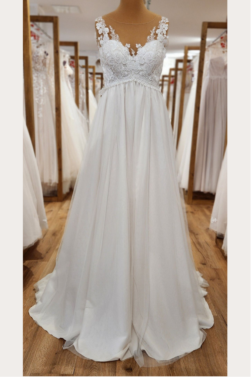 Brautkleid V2-Verleih A-Linie V-Ausschnitt Illusions-Spitze