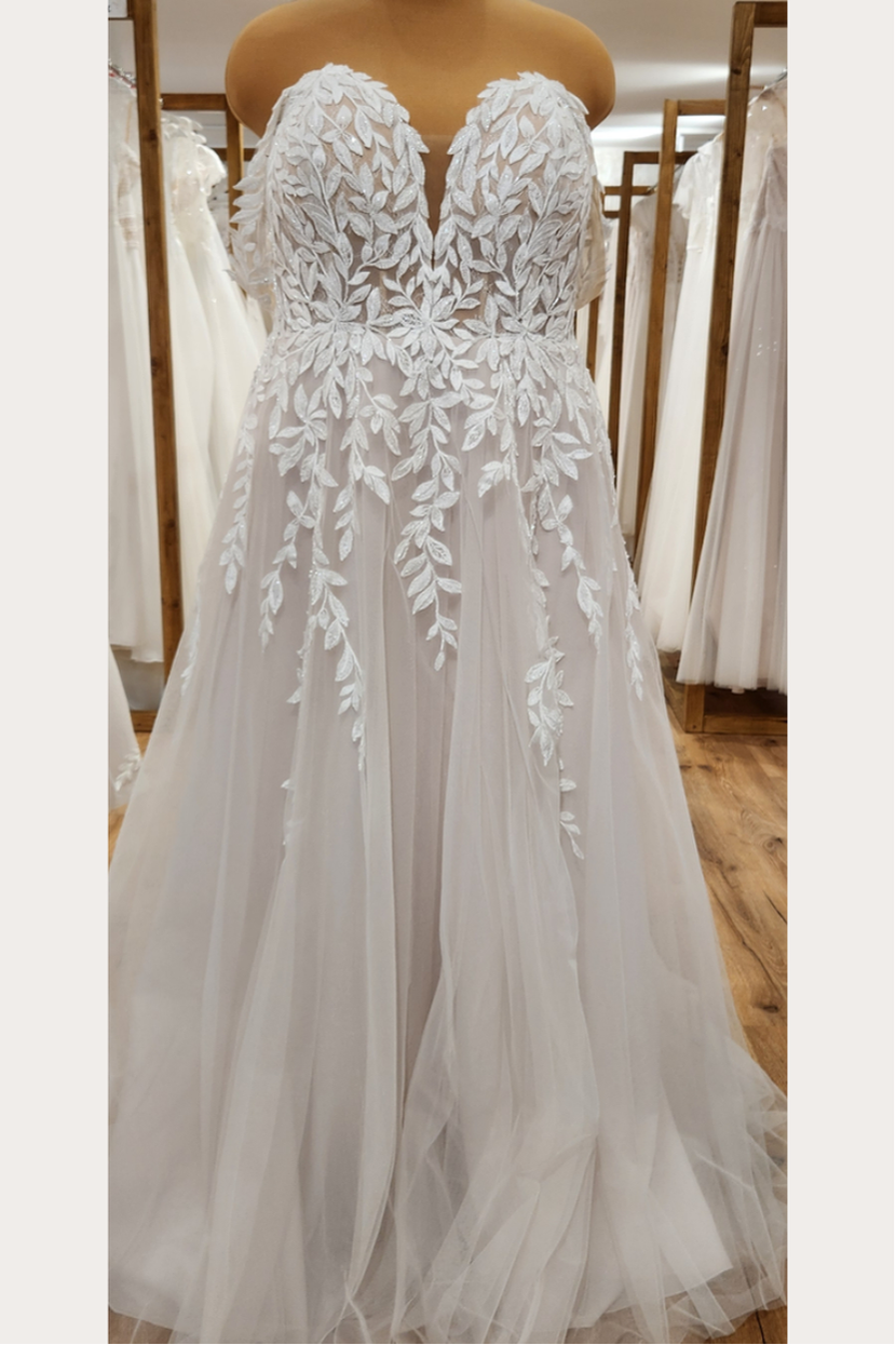 Brautkleid C-09 Curvy A-Linie V-Ausschnitt Off-Shoulder