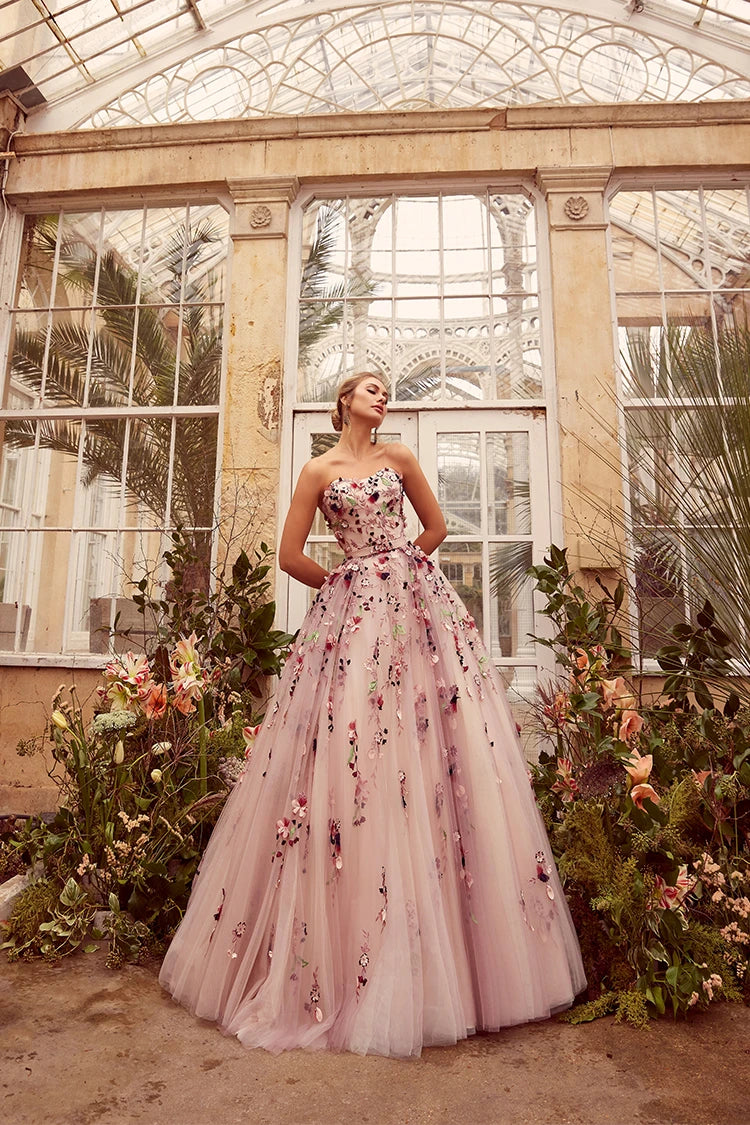 Brautkleid A-022 Prinzessin/A-Linie trägerlos Herz-Dekolleté Blush