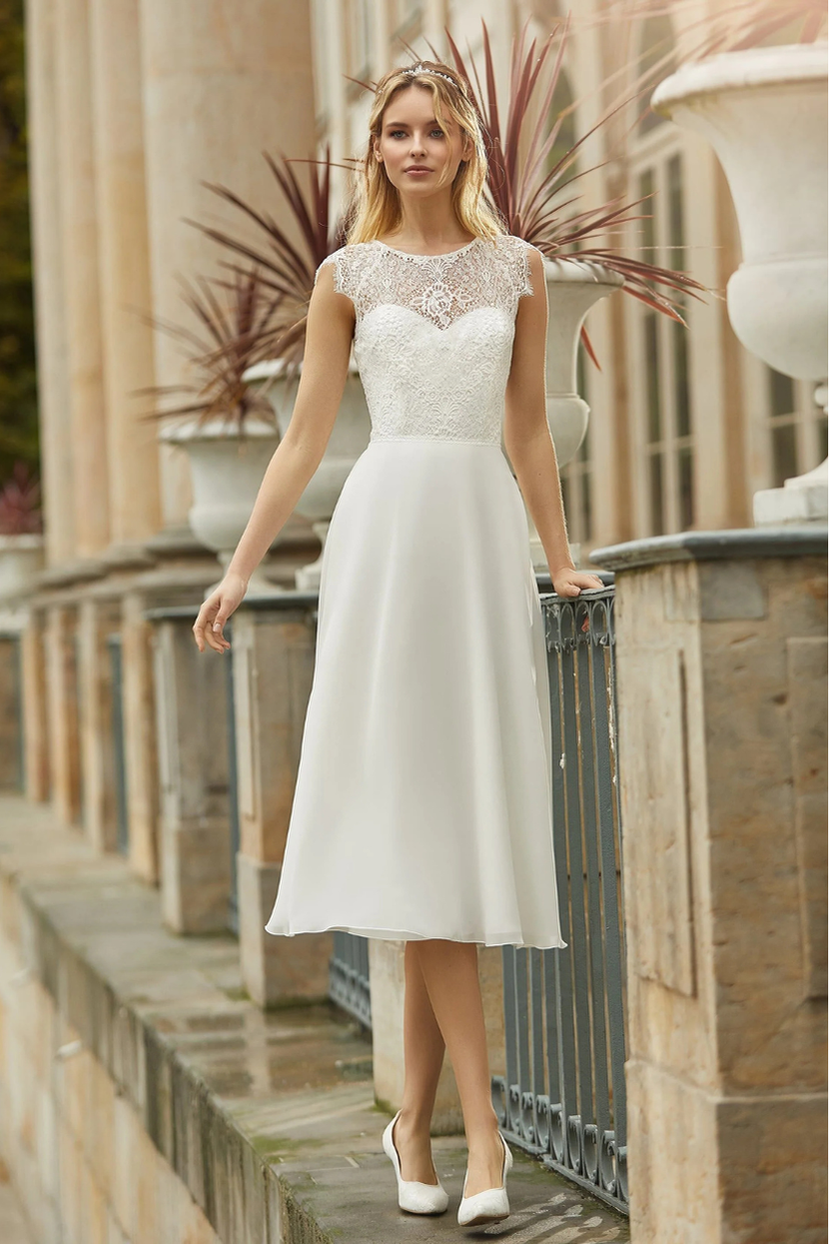 Standesamt Brautkleid KB-01 kurz A-Linie Spitzentop