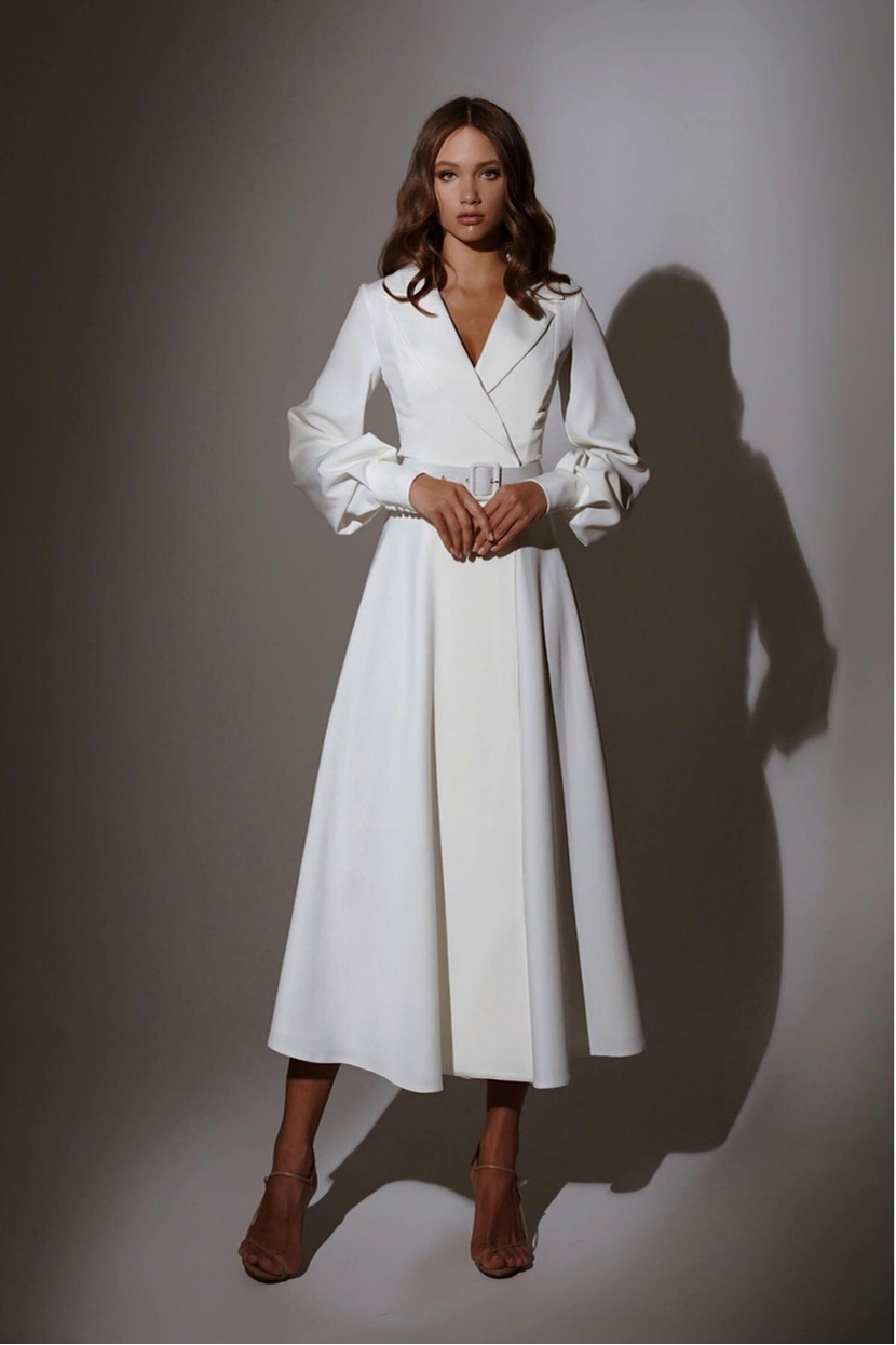 Standesamt Brautkleid KB-06 kurz V-Ausschnitt voluminöse Ärmel"