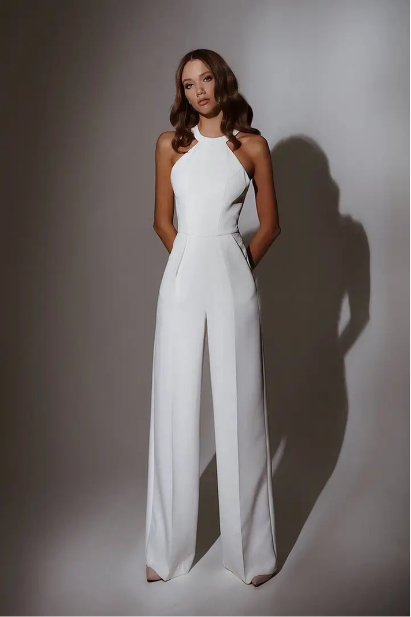 Halterneck Braut-Jumpsuit schlicht weite Hose