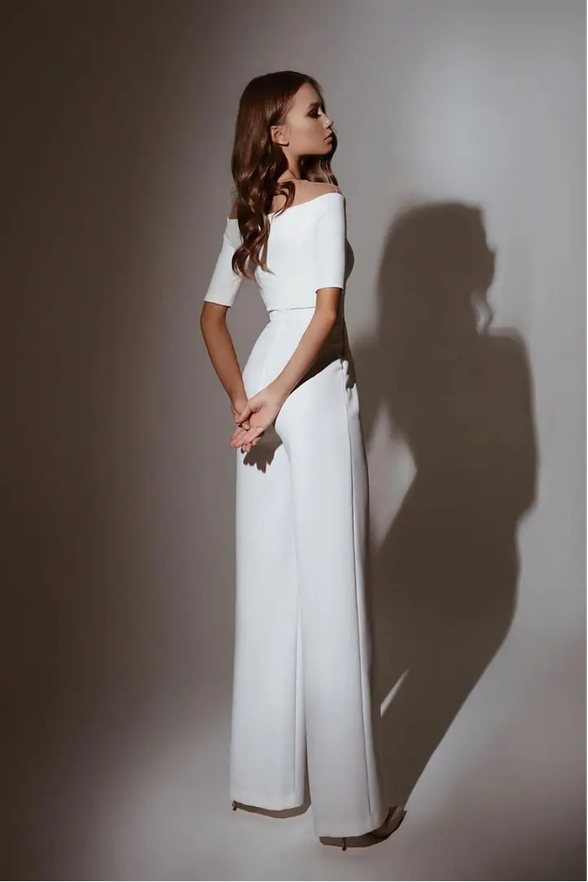 Standesamt Jumpsuit MM-025 Rückenansicht schlicht schulterfrei