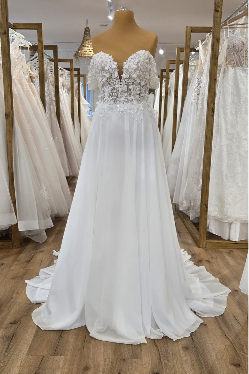Brautkleid RI-TA A-Linie Off-Shoulder 3D-Blüten