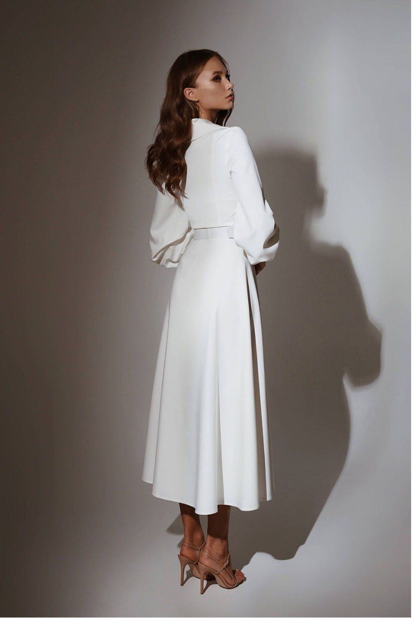 Standesamt Brautkleid KB-06 Rückenansicht kurze Ärmel Satin