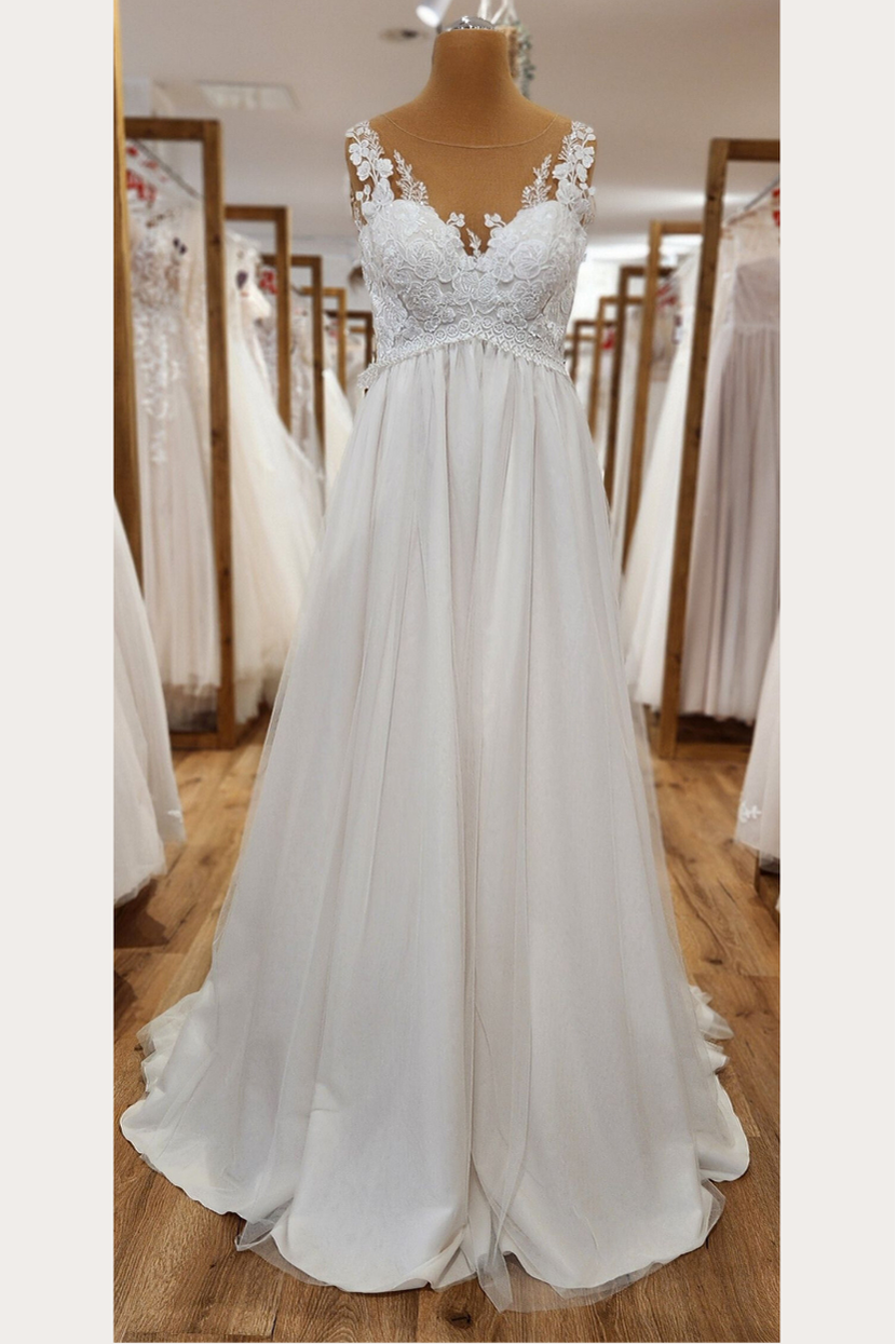 Umstandsbrautkleid BRIGITTE A-Linie mit Spitze und fließendem Tüllrock für schwangere Bräute
