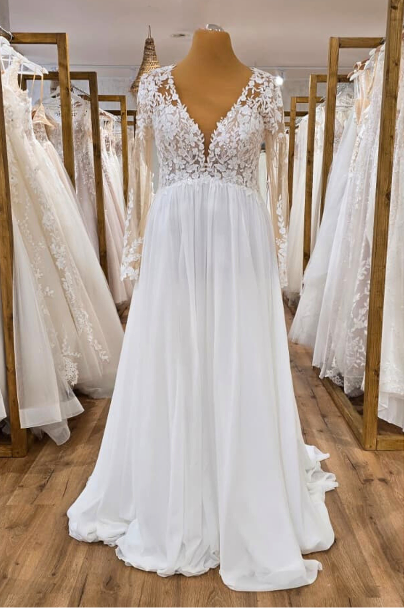 Umstandsbrautkleid KARINA A-Linie V-Ausschnitt lange Ärmel